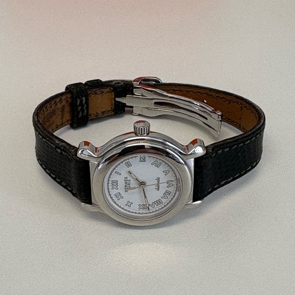 HERMES Kepler Authentic Auto Women Watch. Silver dial & Green Leather band. - Picture 3 of 16